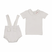 Bonjoy Petite Collar Top W/ Suspender Diaper Cover - White Pink