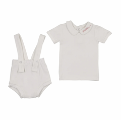 Bonjoy Petite Collar Top W/ Suspender Diaper Cover - White Pink