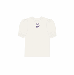 Aurora Pointelle Bow Print Collection Ivory Lilac 3/4 Sleeve Tshirt