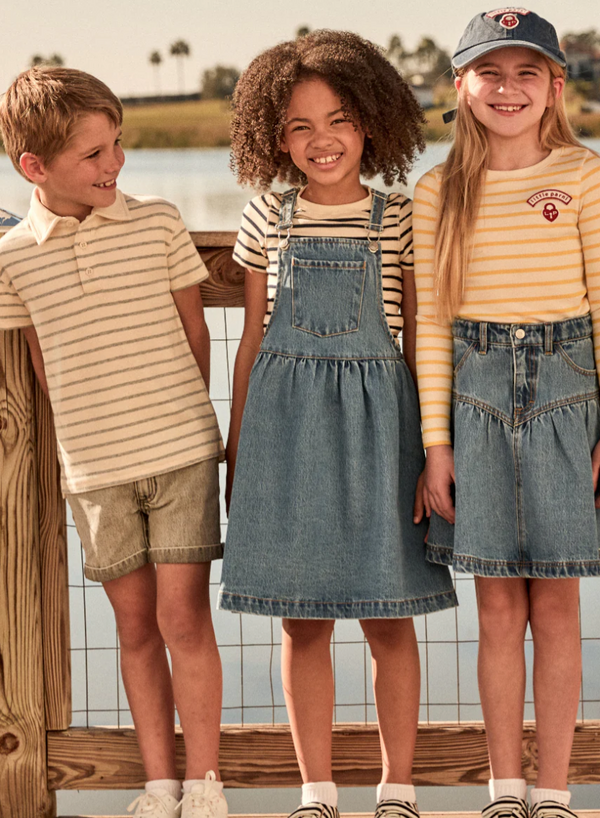 Little Parni Wide Striped Tshirt - Long Sleeves Grey/Ivory (K614)