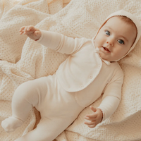 Little Parni Lt Blue Pointelle Collar Footie + Bonnet + Bib (K656)