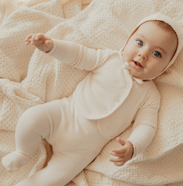 Little Parni Lt Blue Pointelle Collar Footie + Bonnet + Bib (K656)