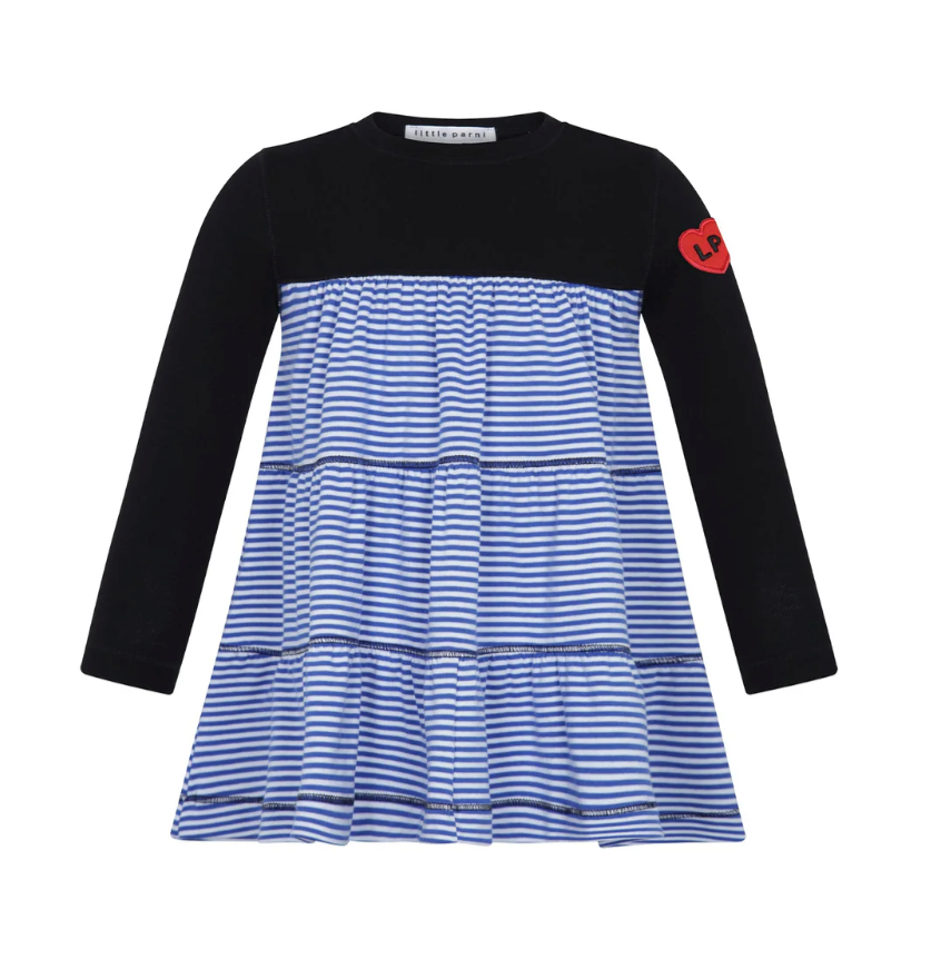 Little Parni Royal Blue/White Varsity Tiered Dress (K618)