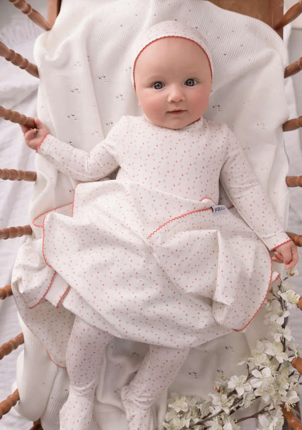 Minilabel White Bright Floral Print Footie and Hat-Girls