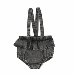 Analogie By Lil Legs DENIM FLUTTER SUSPENDER BLOOMER - Black Wash