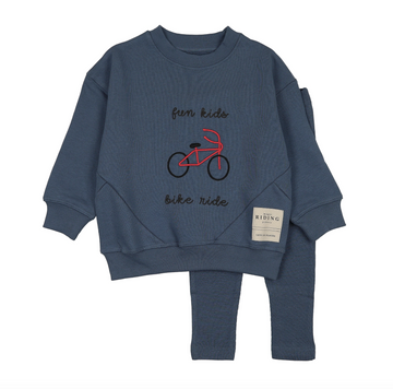 Analogy by Lil Legs Vintage Blue Lil People Bike Sweatshirt Set