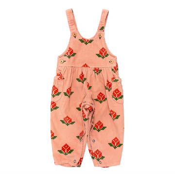 Piupiuchick Pink Dungarees with Big Flowers