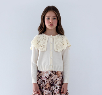 Petite Amalie Crochet Collar Cardigan - Cream