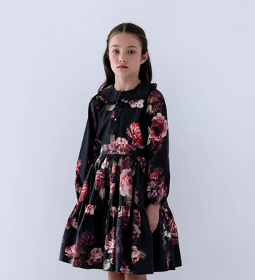 Petite Amalie Black Floral Poplin Blouse - Black Floral