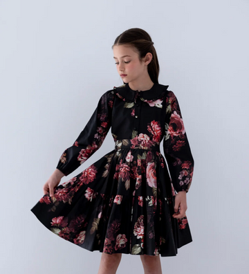 Petite Amalie Black Floral Poplin Skirt - Black Floral