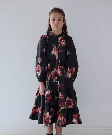 Petite Amalie Black Floral Poplin Dress - Black Floral
