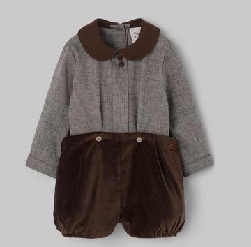 Popelin Brown Velvet Contrasting Two-piece Baby Playsuit (Mod.6.2)