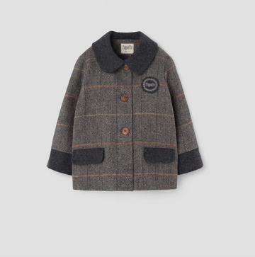 Popelin Grey Herringbone Woollen Contrasting Coat (Mod.62.3)