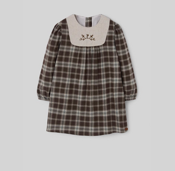 Popelin Brown Plaid Short Dress with Embroidered Yoke (Mod.40.3)