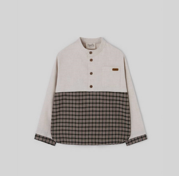 Popelin Sand Contrasting Shirt with Mandarin Collar (Mod.23.2)