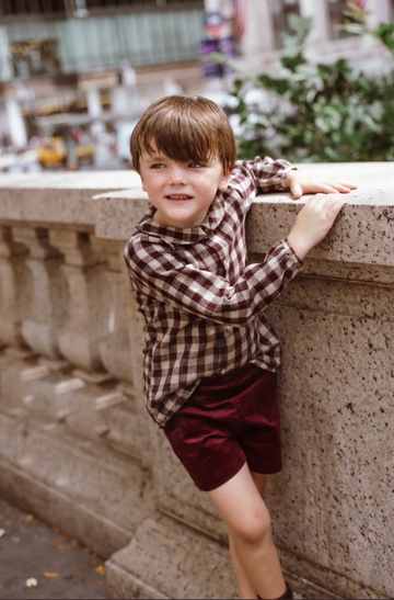 Coco Blanc Plaid Shirt - Burgundy Gingham CB4017