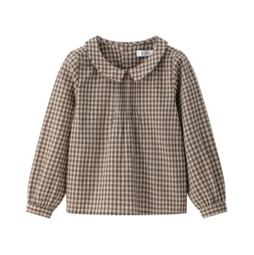 Coco Blanc Peter Pan Shirt - Camel Gingham CB4036