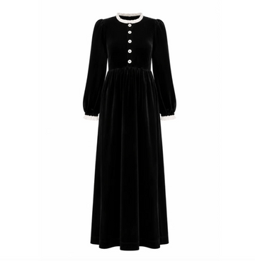 Pashmini Sawyer Velvet Ruffle Collar Maxi - Black