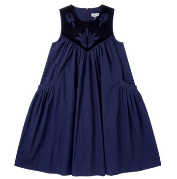 Pip + Pio Velvet Yoke Detail Dress - Navy/Black