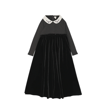 Lil Legs Black Maxi Loungewear Embroidered Collar Maxi
