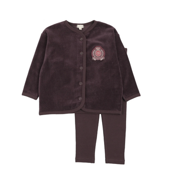 Lil Legs Eggplant Maxi Loungewear Velour Crest Lounge Set