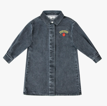 Little Parni Heart Patch Denim Shirt Dress - Black Denim [K568]