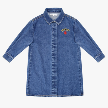 Little Parni Heart Patch Denim Shirt Dress - Blue Denim [K568]