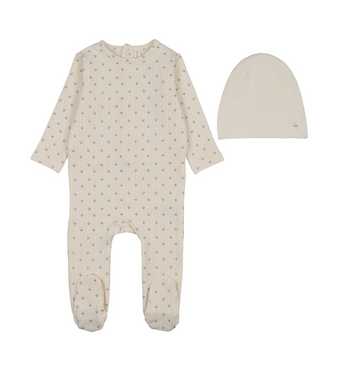 Lilette by Lil Legs Cream/Pink Cotton Stripe Print Footie Set