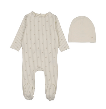 Lilette by Lil Legs Cream/Oat Cotton Stripe Print Footie Set