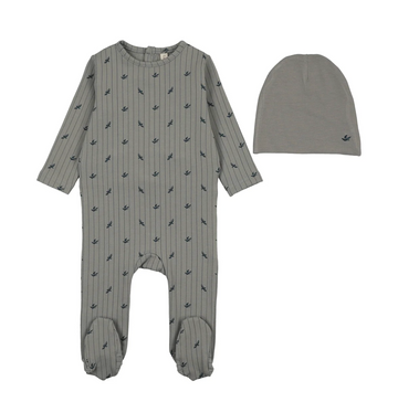 Lilette by Lil Legs Light Blue Cotton Stripe Print Footie Set