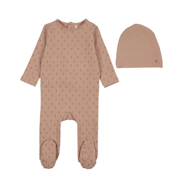 Lilette by Lil Legs Dusty Pink Cotton Stripe Print Footie Set