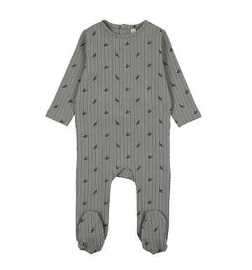 Lilette by Lil Legs Light Blue Cotton Stripe Print Footie