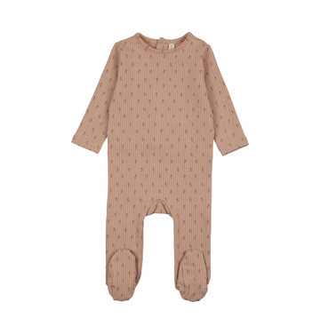 Lilette by Lil Legs Dusty Pink Cotton Stripe Print Footie