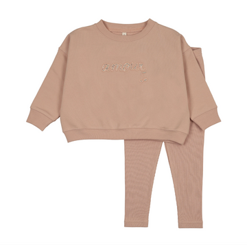 Lilette by Lil Legs Dusty Pink Cotton Sweatshirt Set - Floral