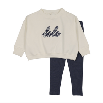 Lilette by Lil Legs Cream/Blue Cotton Sweatshirt Set - Gingham