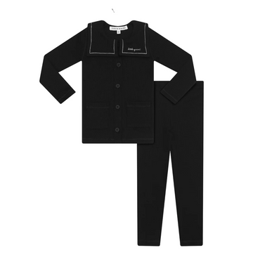 Little Parni Embroidered Collar Cardigan Set - Black [K694]