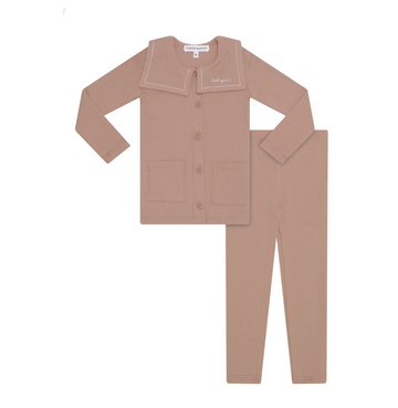 Little Parni Embroidered Collar Cardigan Set - Pink [K694]