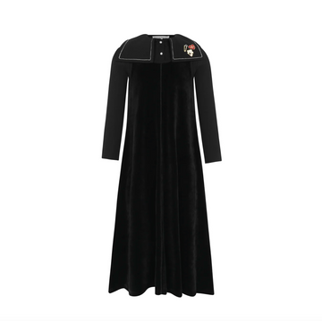 Little Parni Black Embroidered Collar Velour Maxi (K692)