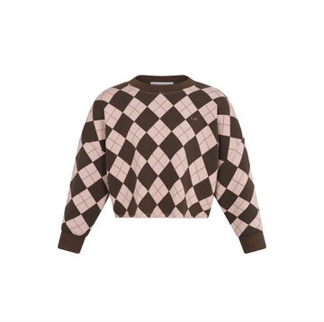 Little Parni Casual Cropped Argyle Sweatshirt - Brown [K706]