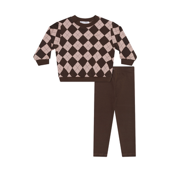 Little Parni Toddler Argyle Sweatshirt Set (sweatshirt+ Leggings) - Brown [K711]