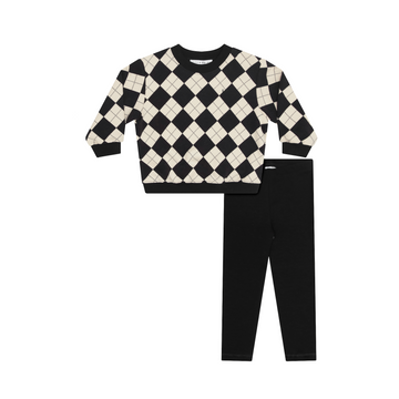 Little Parni Toddler Argyle Sweatshirt Set (sweatshirt+ Leggings) - Black [K711]