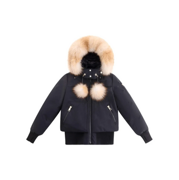 Ellabee Layla Canvas Pom Pom Bomber Black Gold Fox 6011G