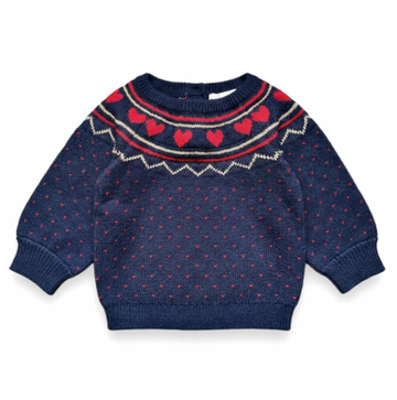 Louis Louise Pull Elias Knitted Jacquard Big Heart Navy