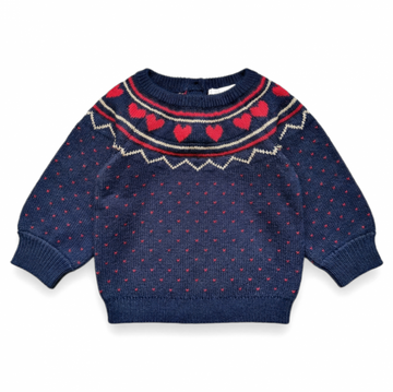 Louis Louise Pull Elias Knitted Jacquard Big Heart Navy