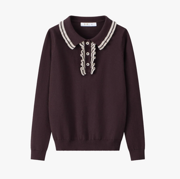 Coco Blanc Burgundy Ruffle Collar Sweater (CB4028)