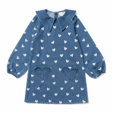 Louis Louise Dress Odile Long Denim Heart Blue (covers the knee)