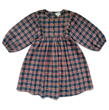 Louis Louise Dress Mahana Long Twill Tartan Dark Navy
