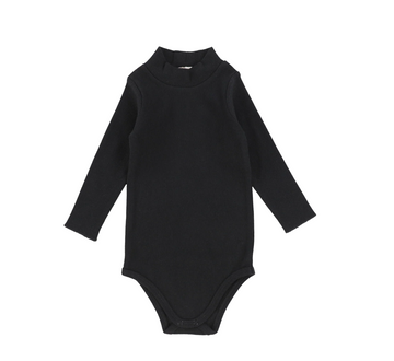 Lil Legs Black Ribbed Basics Ribbed Long Sleeve Mockneck Onesie