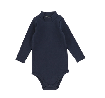 Lil Legs Navy Ribbed Basics Ribbed Long Sleeve Mockneck Onesie