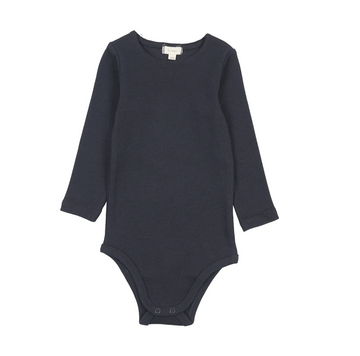 Lil Legs Navy Ribbed Basics Ribbed Crewneck Long Sleeve Onesie